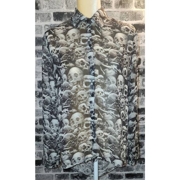 Teenage Runaway Women's Sheer Open button down back Skull long sleeve Shirt Med - Picture 1 of 5